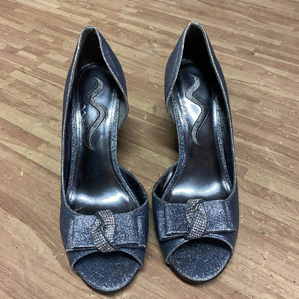 Cool silver sparkly wedge heels